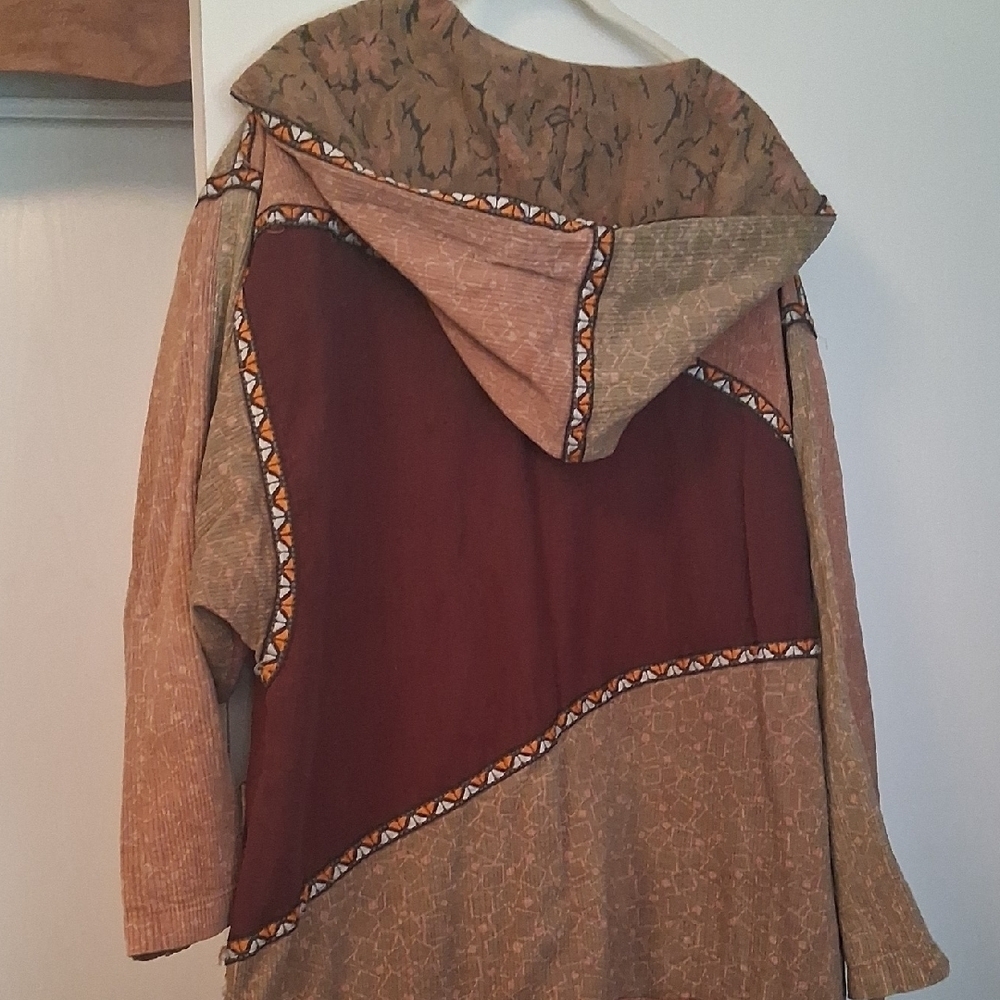 Boho Patchwork Hooded 1970s 80s Jacket in Earth Tones - Picture 14 of 16